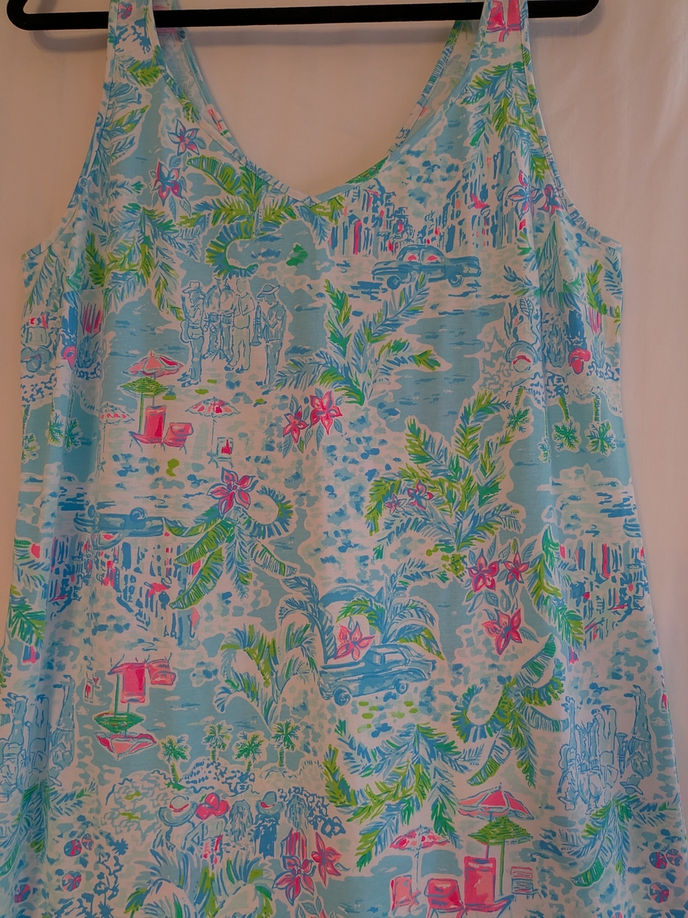 Lilly Pulitzer Light Blue Tropical Print Midi Dress with Pink Trim XL - Picture 3 of 11